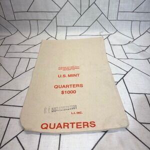 U.S.‎ Mint Canvas Money Bag 12x19 Cream Quarters $1000 Red Print Vintage Style